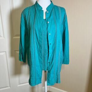 Vintage Bloomingdale’s Linen Shell and Shirt Set Turquoise Size Medium and Large